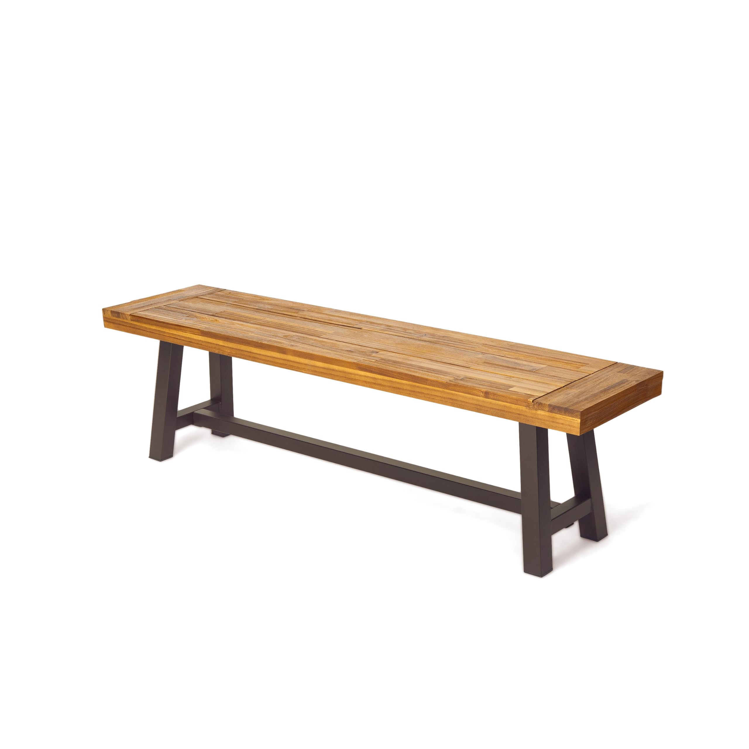 Outdoor Acacia Wood Bench with Rustic Metal Frame