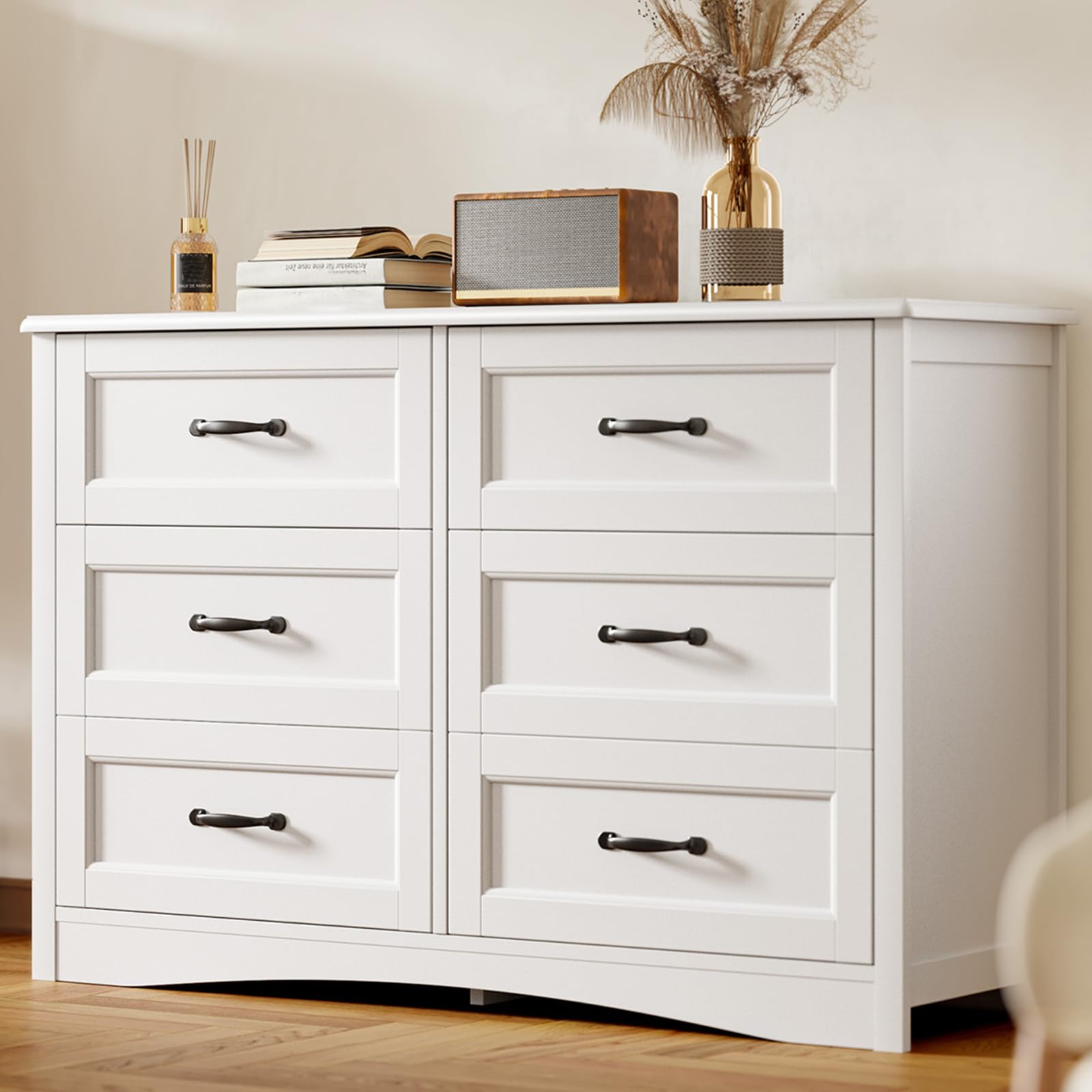 6 Drawer Dresser for Bedroom 47 Inch White