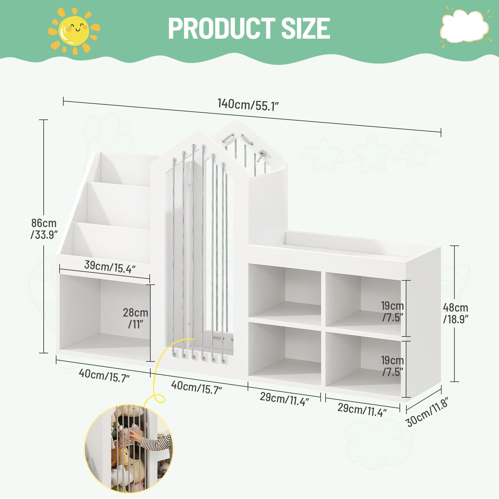 Kids Bookshelf & Toy Storage Organizer with Stuffed Animal Storage