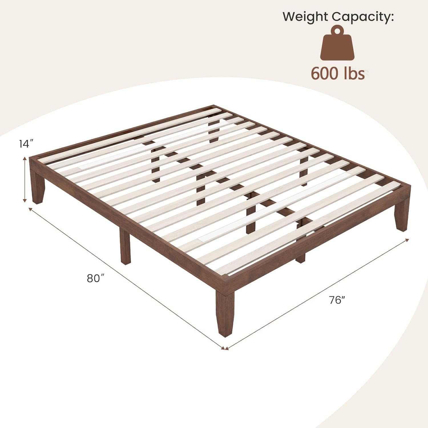King Solid Wood Platform Bed Frame