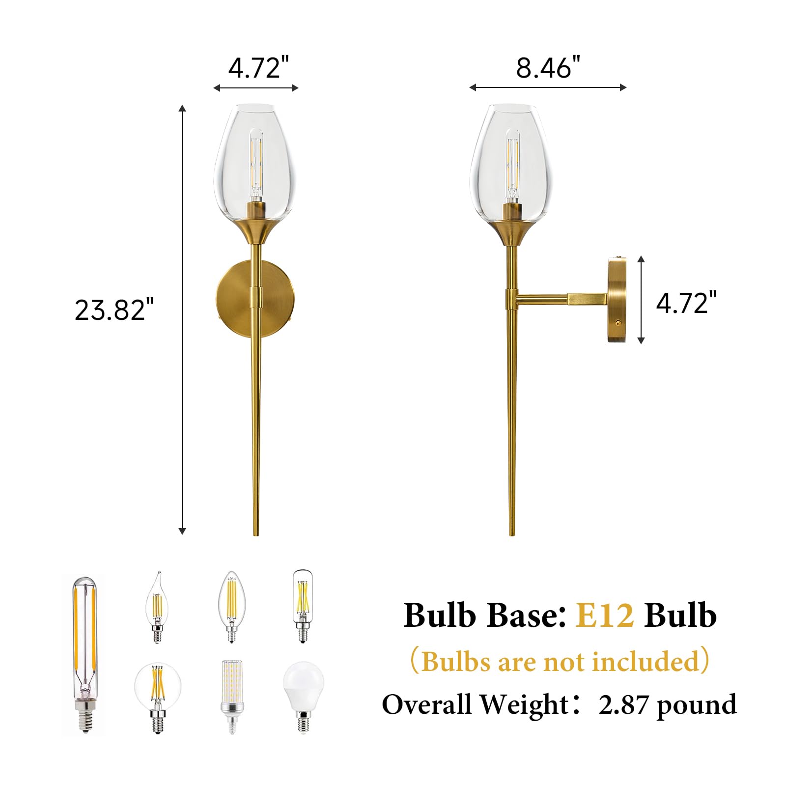 Gold Glass Wall Sconce Light with Flower Shade