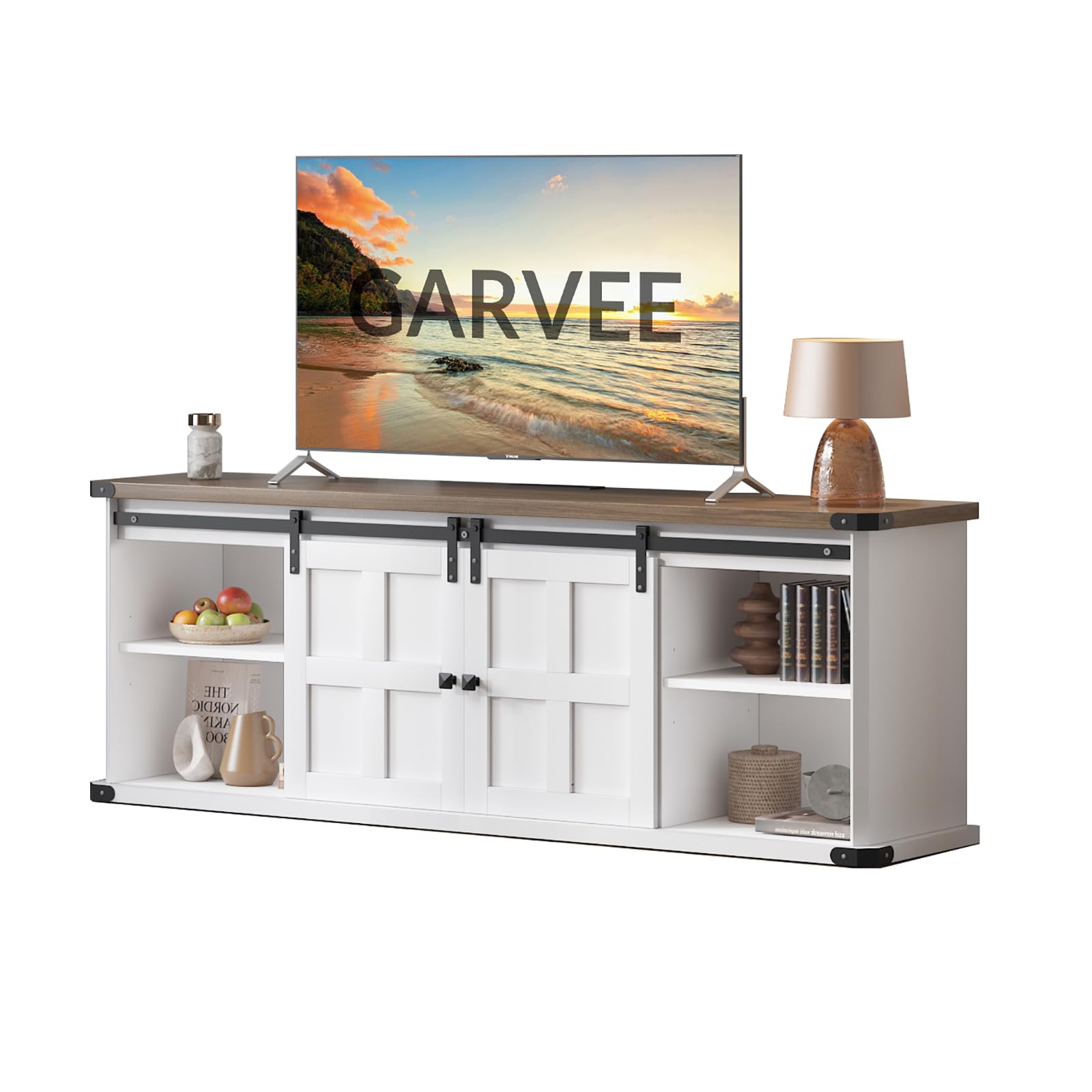 70 in TV Stand with Sliding Barn Doors and Storage Cabinets