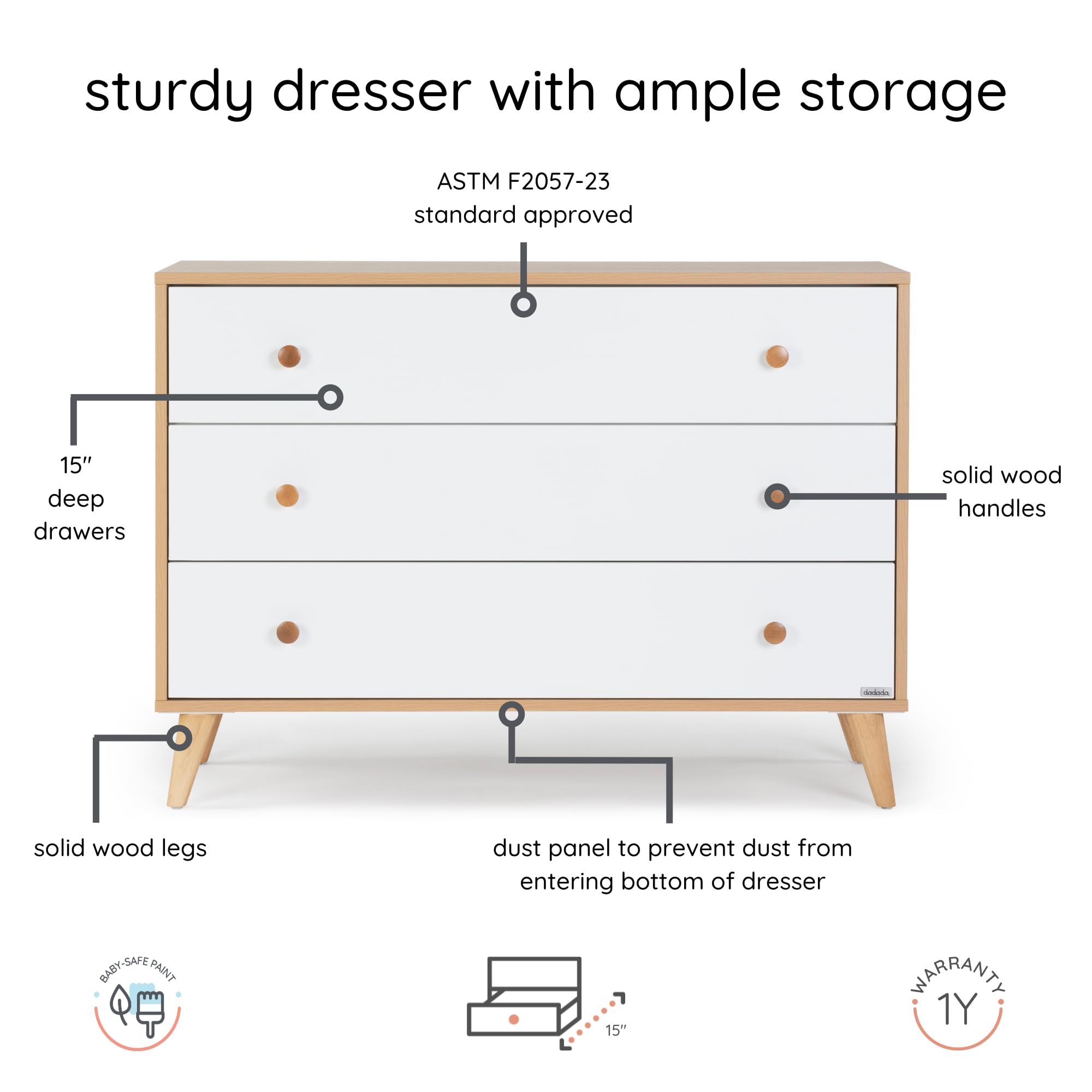 Austin 3-Drawer Dresser - Modern Nursery & Bedroom Storage