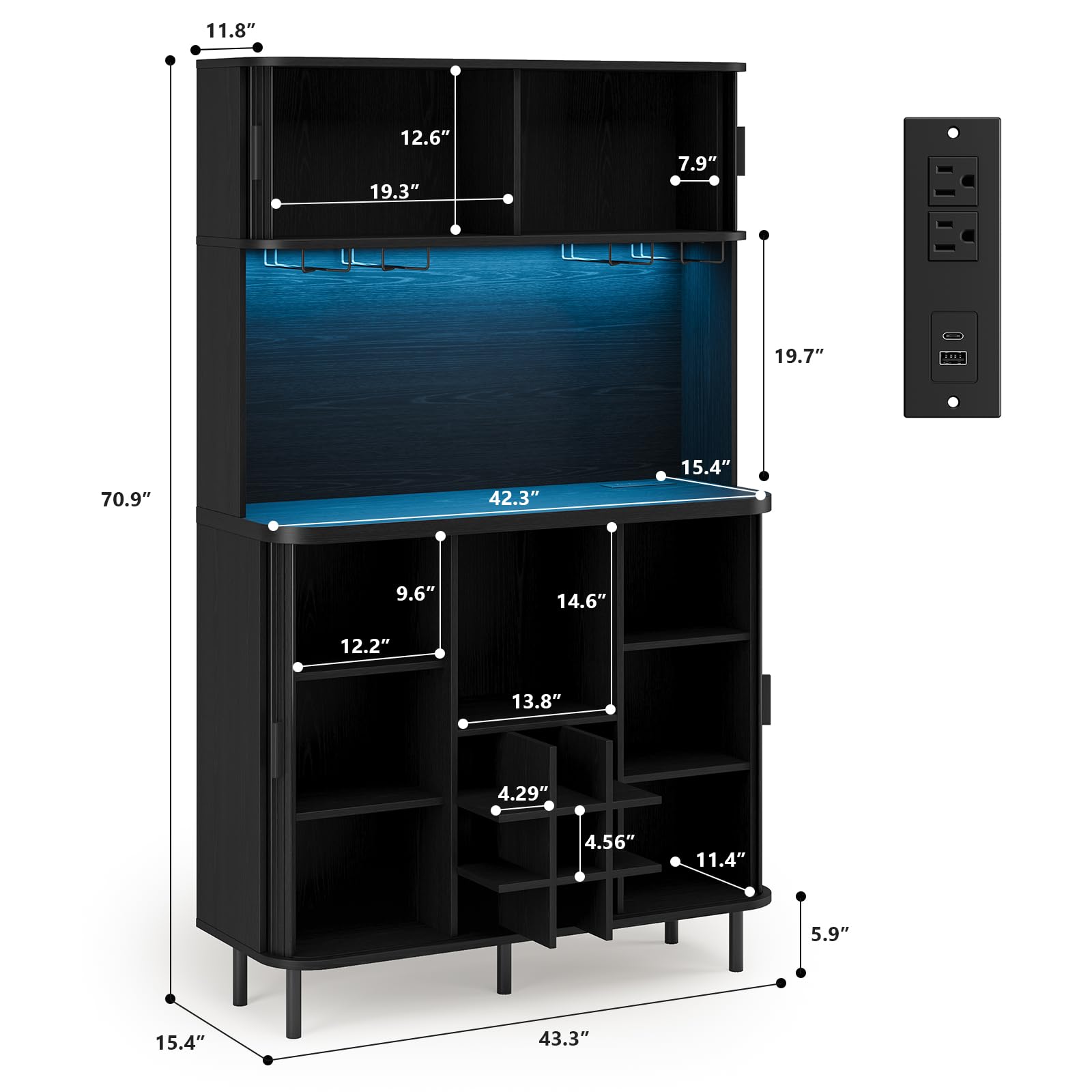 Wine Bar Cabinet with LED Lights and Storage