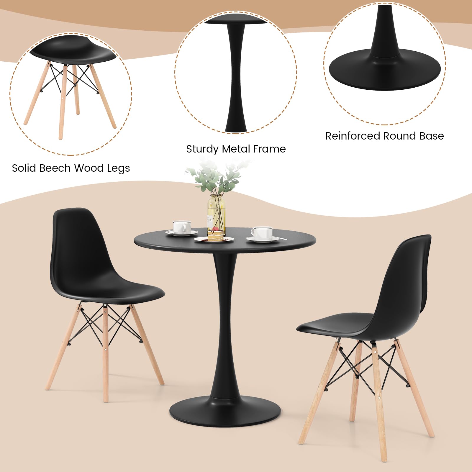 5-Piece Round Dining Table Set with 4 Chairs