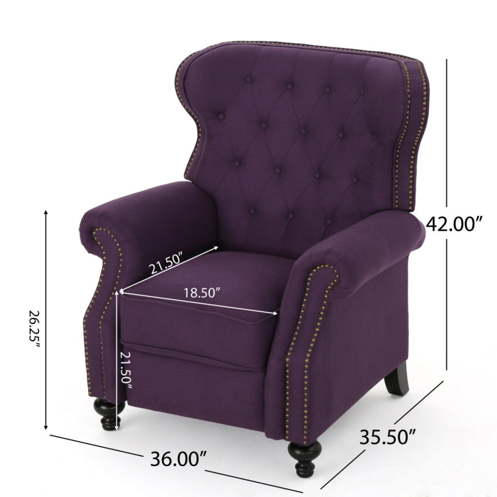 Wheloy Accented Push Back Recliner Chair with Rolled Arms in Plum, Enjoy Cocooning Comfort,Living Room Furniture Chesterfield Sofa Chair (Plum)