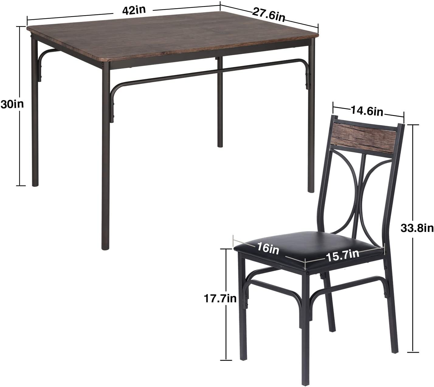 5 Piece Industrial Dining Table Set with 4 Chairs