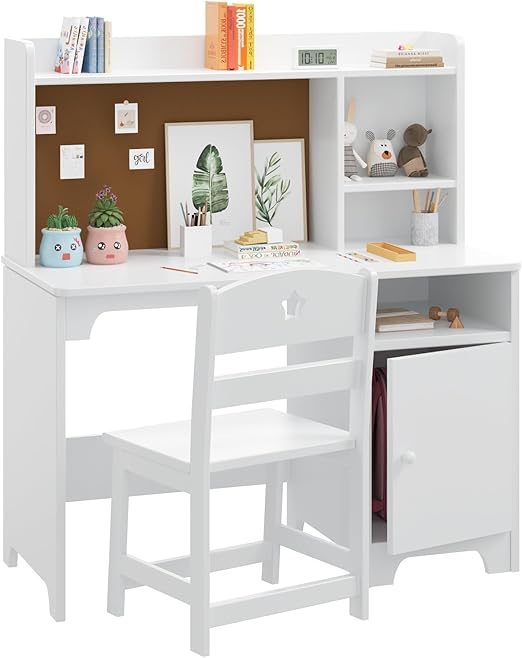 Kids Desk and Chair Set with Hutch