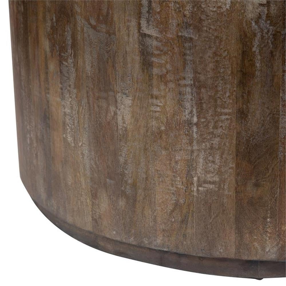 Round Mango Wood Coffee Table Gray Wash Finish 30 Inch