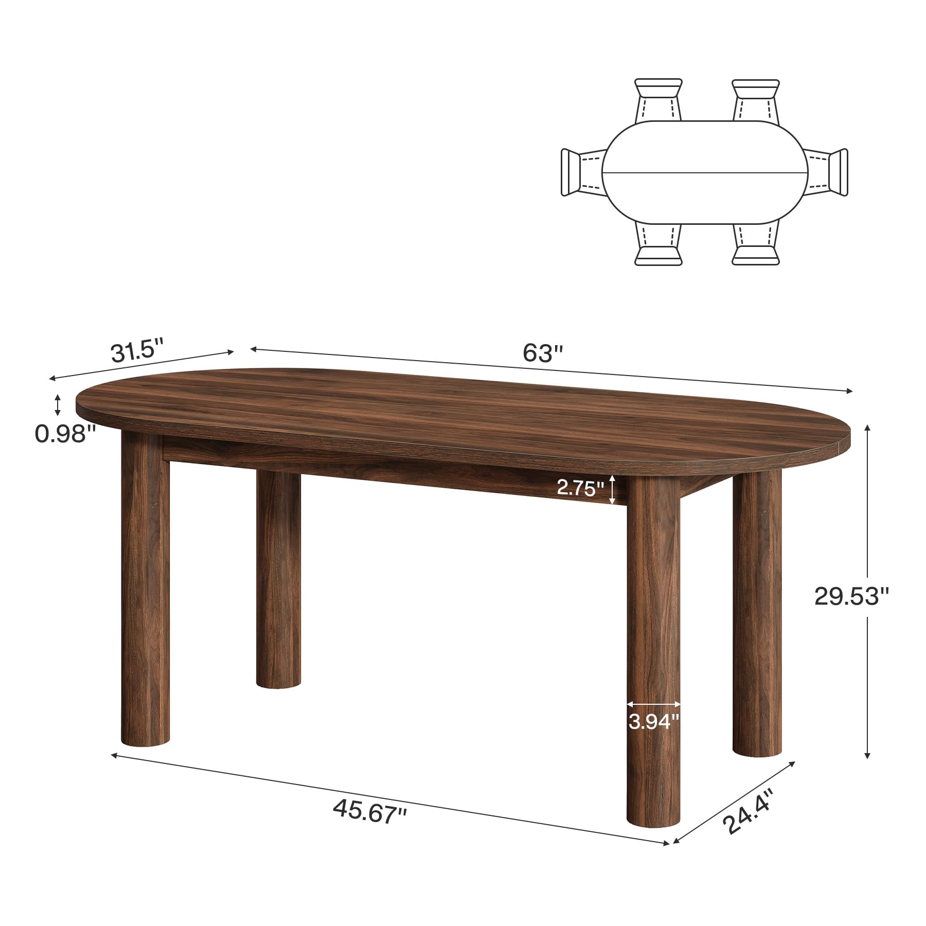 Oval Conference Table 63 Inch Walnut