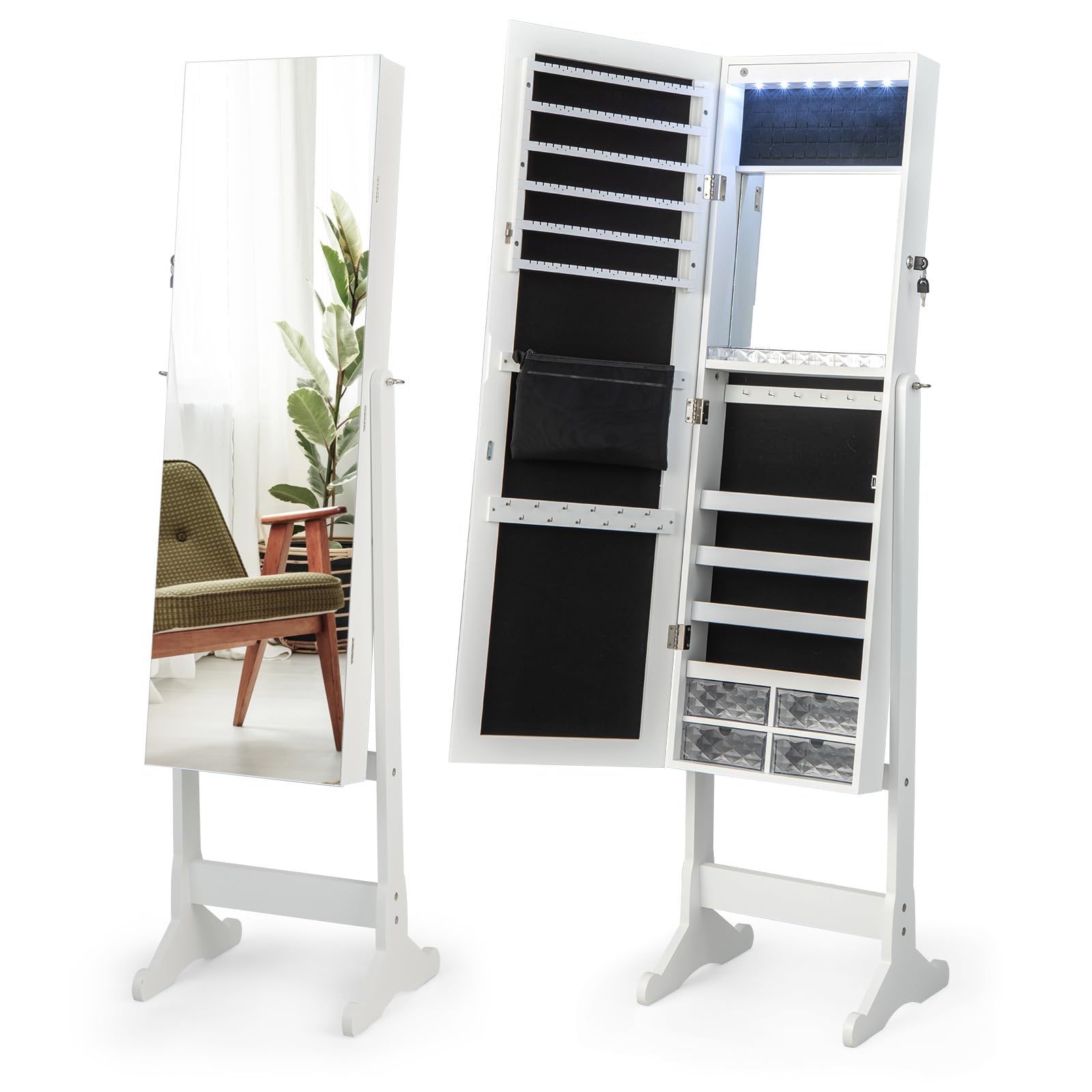 Jewelry Armoire Cabinet with Full Length Mirror and LED Lights