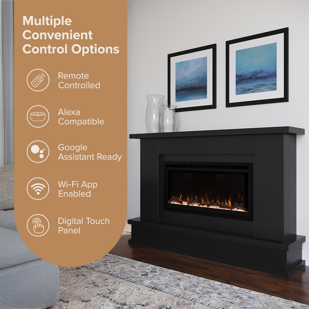 Patton Black Electric Fireplace Mantel Package 64W x 42H