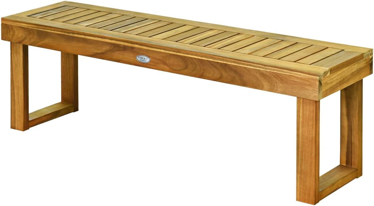 52" Acacia Wood Outdoor Bench with Slatted Seat