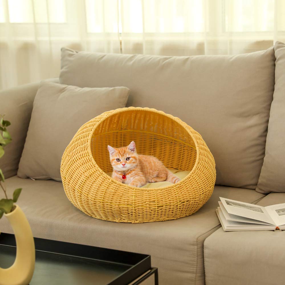 Rattan Round Pet Bed with Cushion