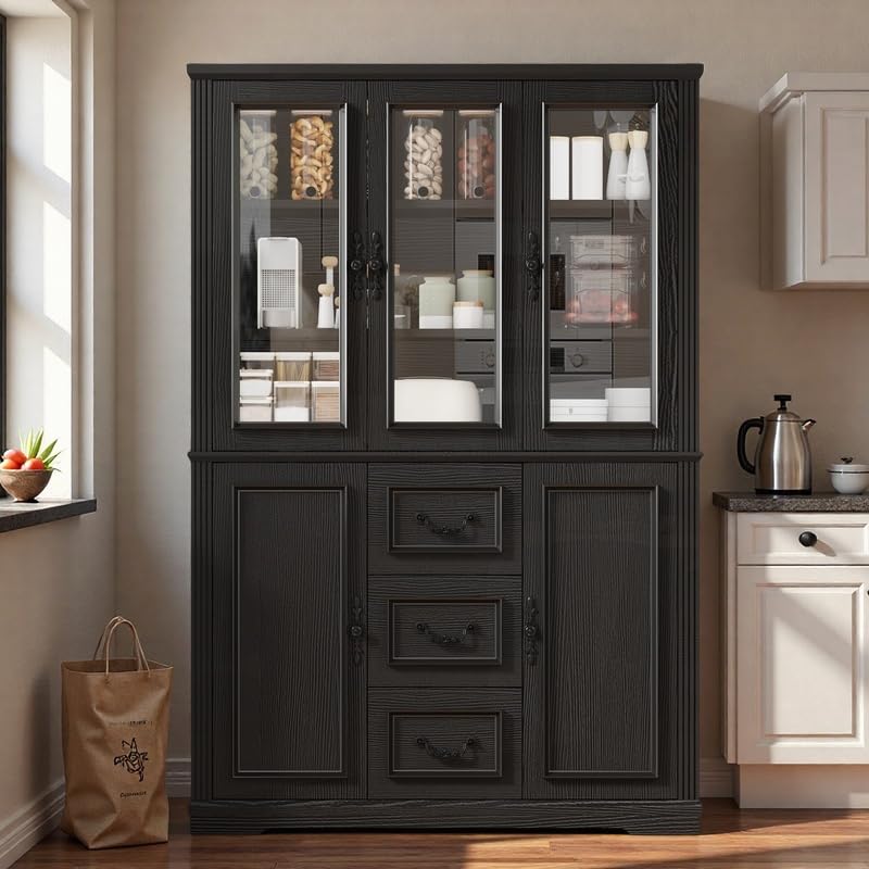 72" Tall Kitchen Pantry Cabinet with Glass Doors
