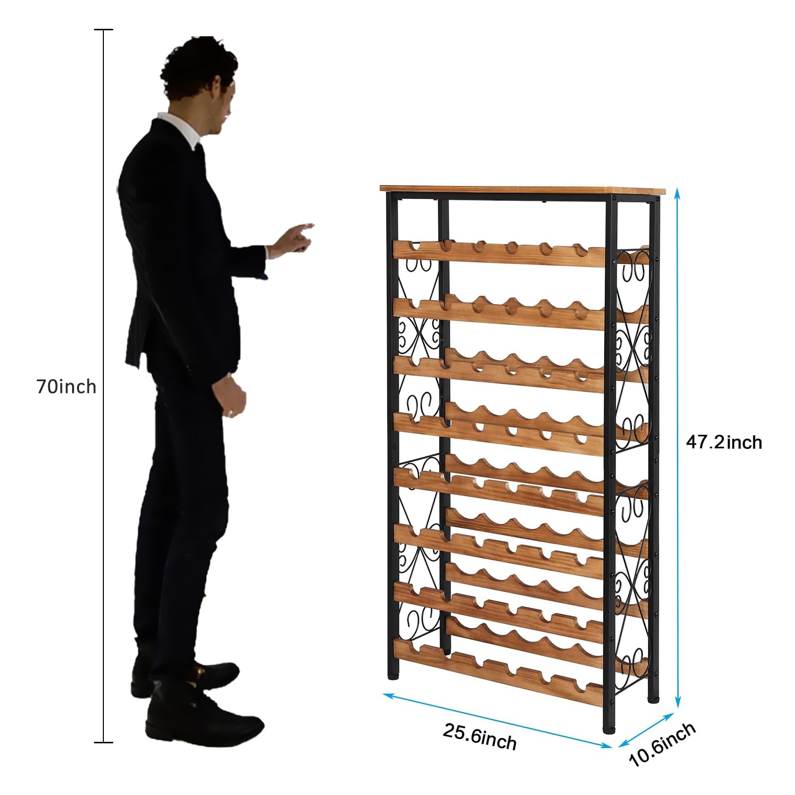 48 Bottle Wine Rack with Wood Top