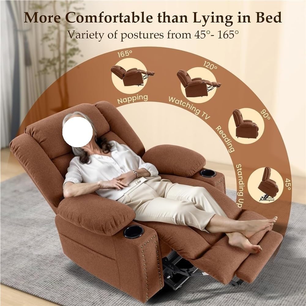 Modern Linen Power Lift Recliner Chair with Massage and Heat