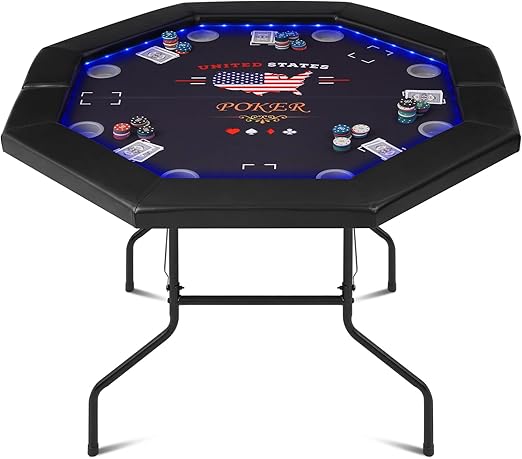 8-Player Foldable Poker Table with Cup Holders