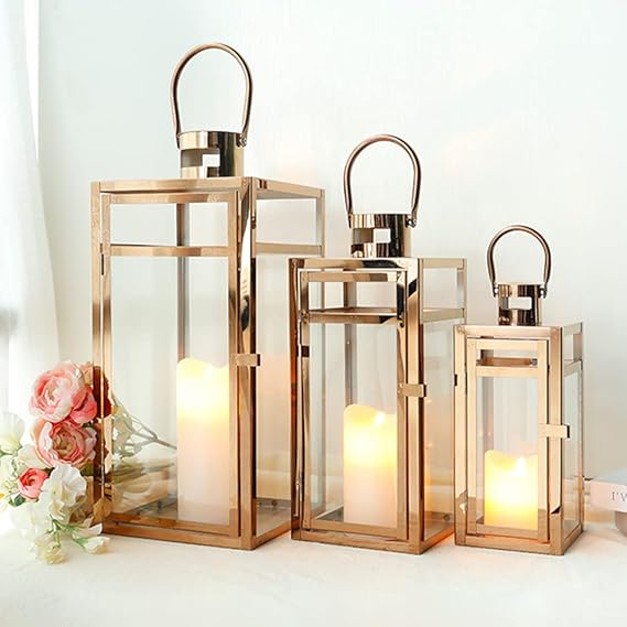 Metal Lantern Set of 3 with Glass Panels