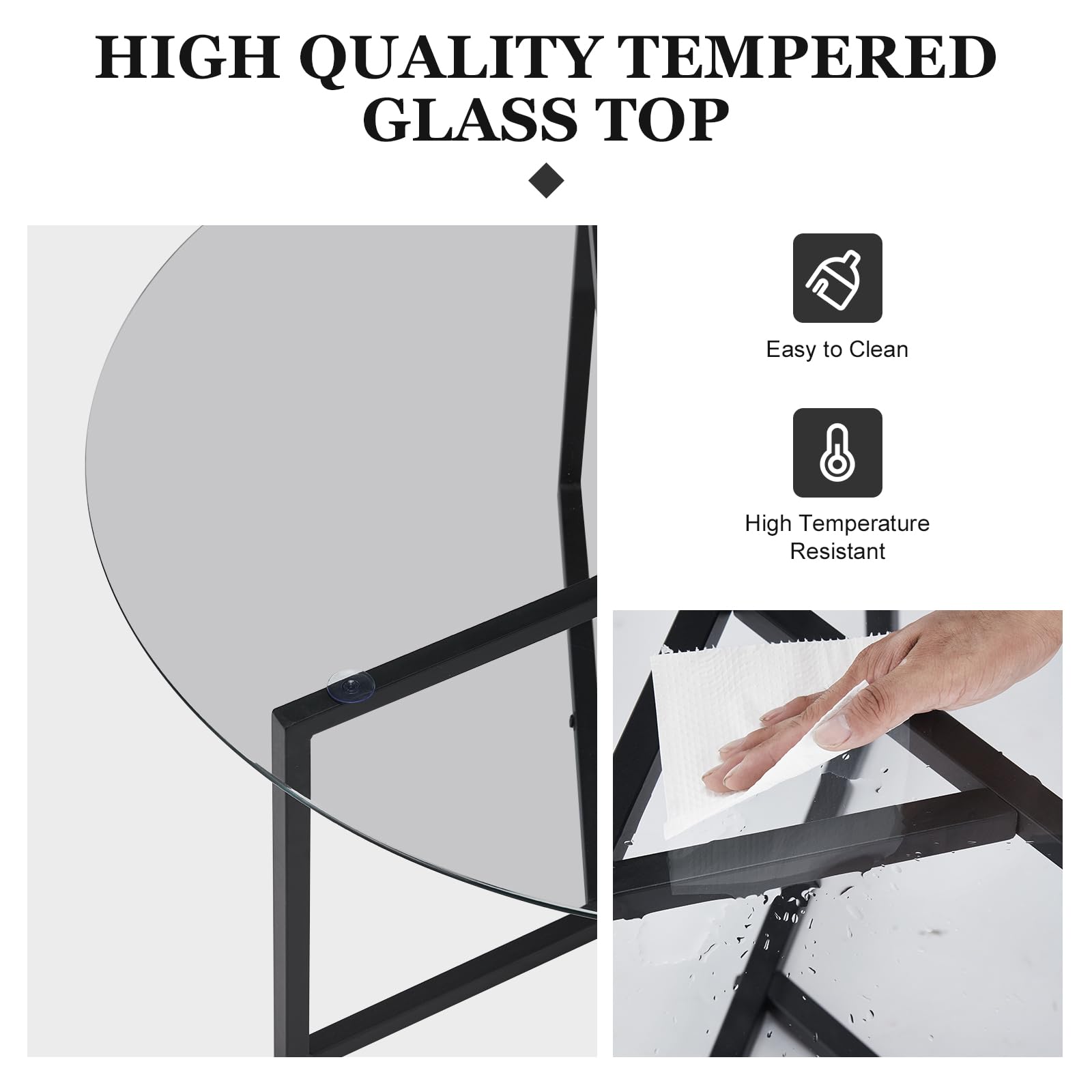 Round Tempered Glass Coffee Table with Metal Frame