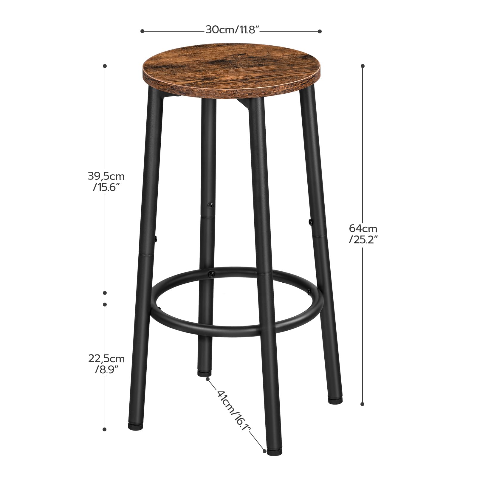 Rustic Brown Bar Stools Set of 2 with Footrest