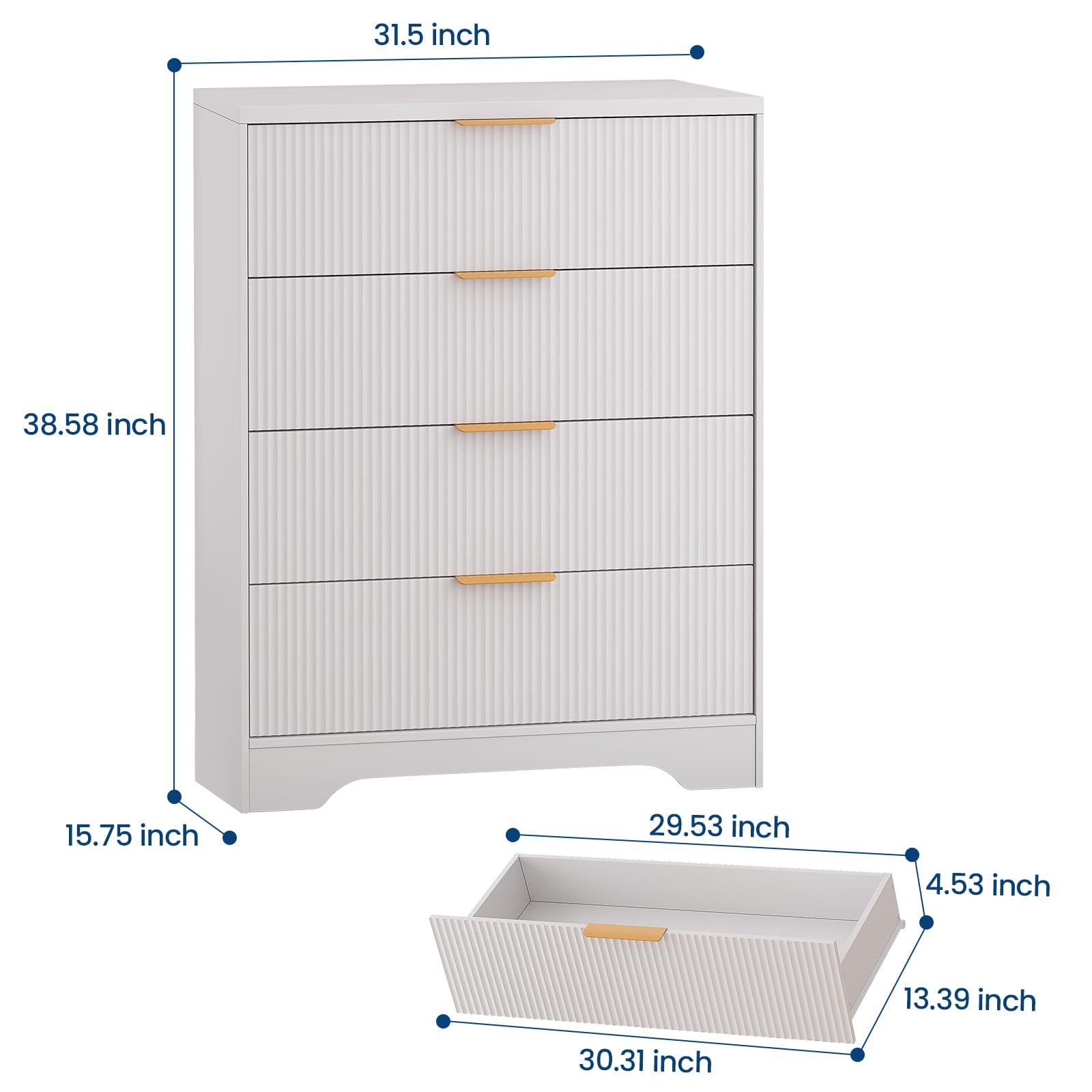 4 Drawer Dresser with Waveform Fluted Panel