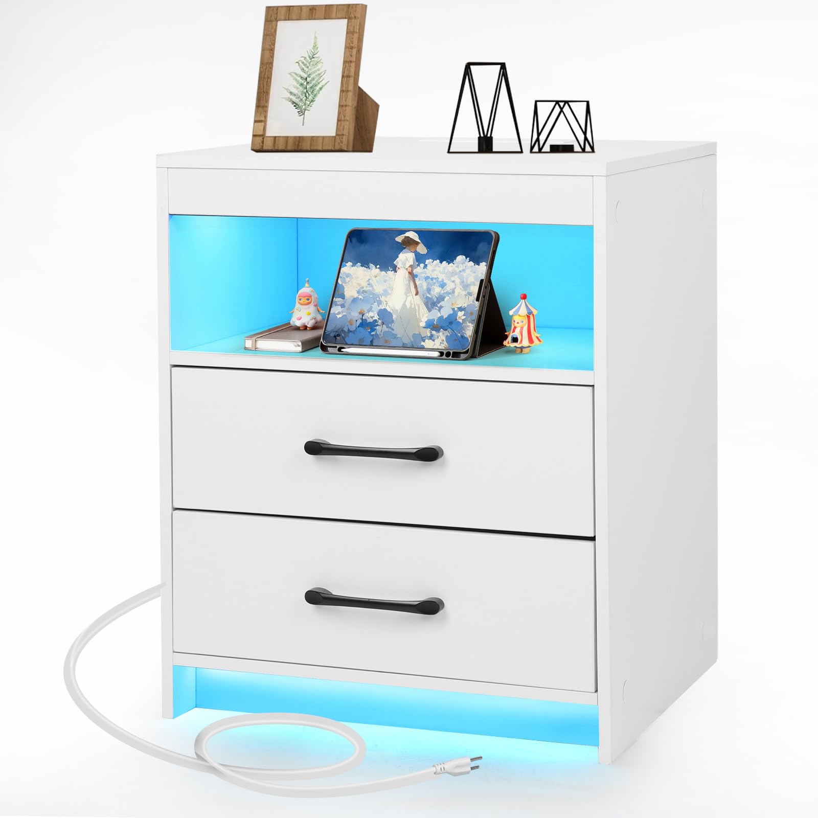 LED Nightstand with Charging Station