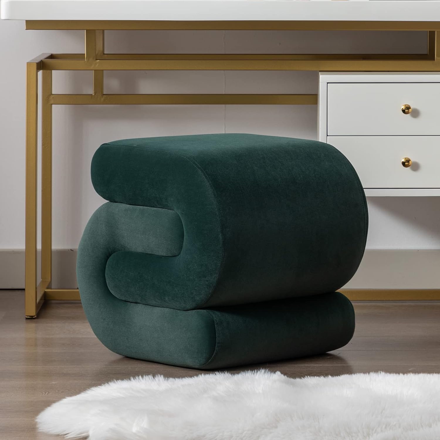 Velvet Vanity Stool S-Shaped Ottoman Footrest