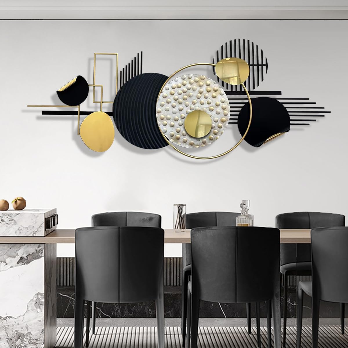 Metal Wall Art Abstract Geometric Sculpture Black and Gold