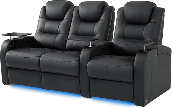 Top Grain Nappa Leather Power Recliner Home Theater Seating - Row of 5
