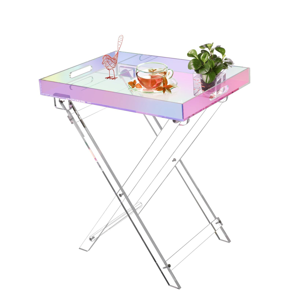 Acrylic Folding Tray Table - Iridescent Rainbow Side Table