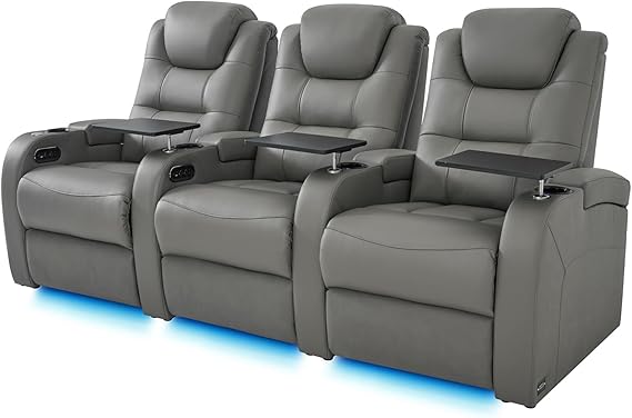Top Grain Nappa Leather Power Recliner Home Theater Seating - Row of 5