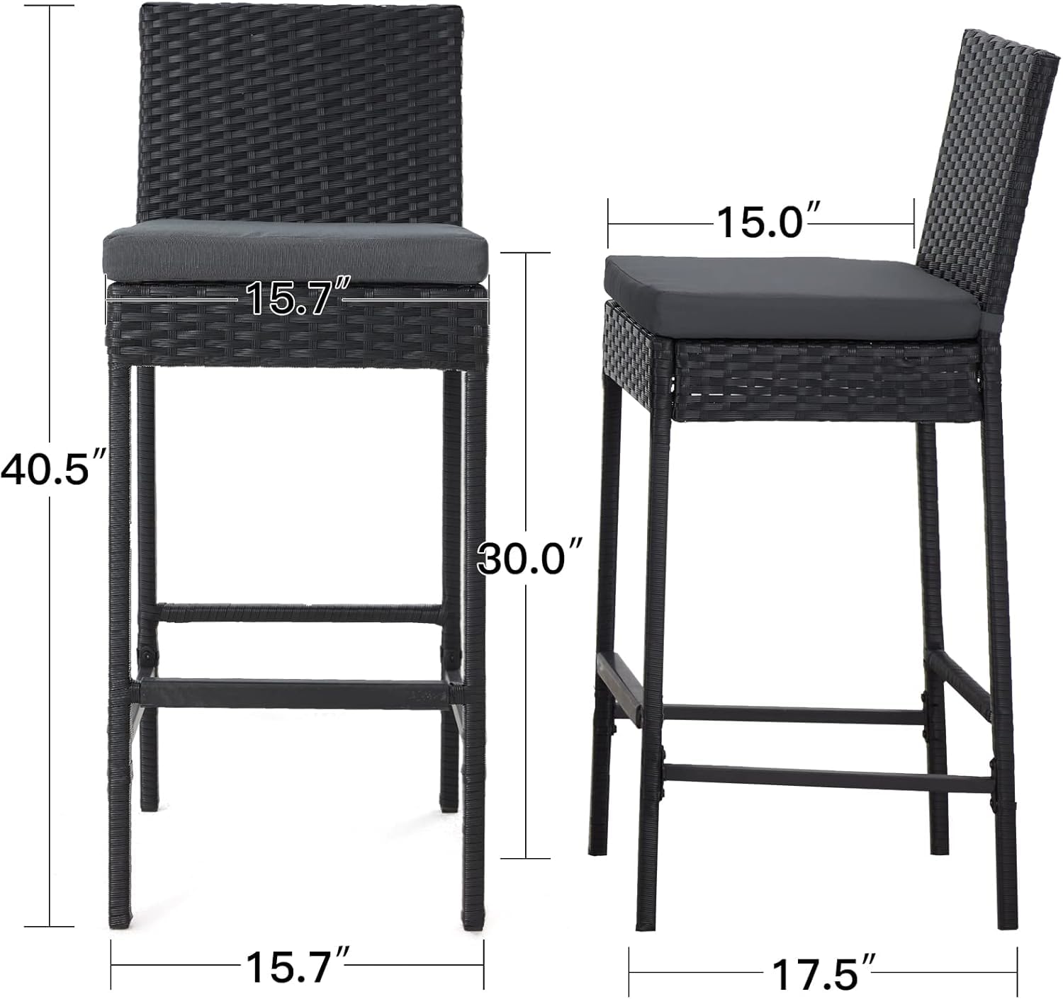 Outdoor Wicker Bar Stools Set of 2 with Footrest and Cushions