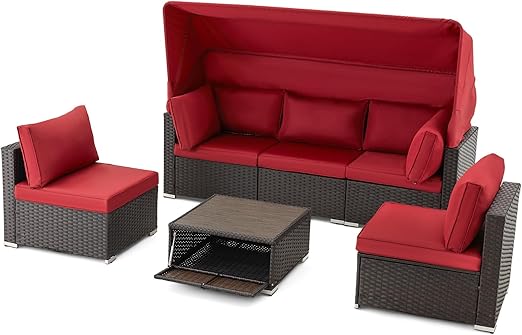 6-Piece Patio Sectional Sofa Set with Retractable Canopy