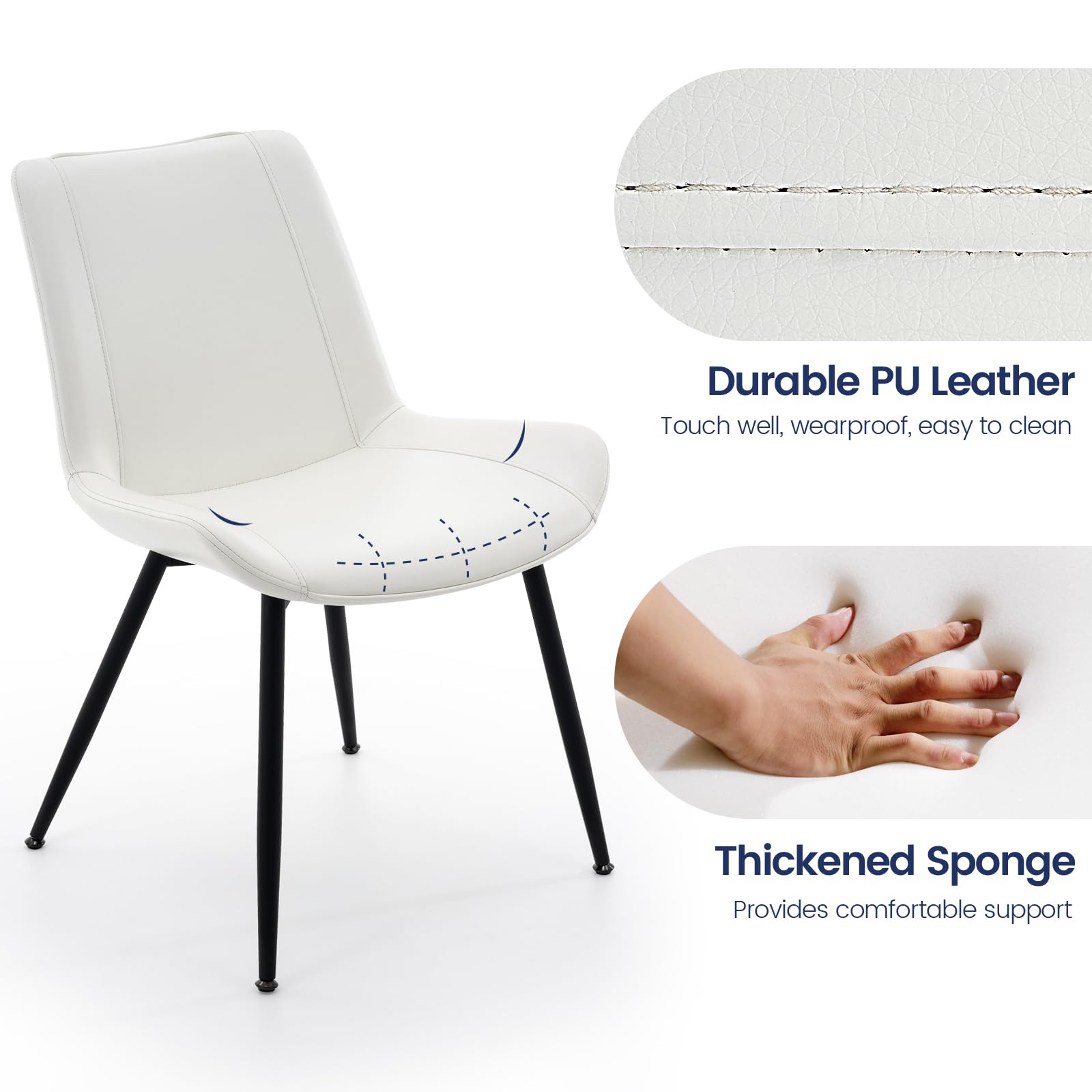 Dining Chairs Set of 2 PU Leather Upholstered with Metal Legs