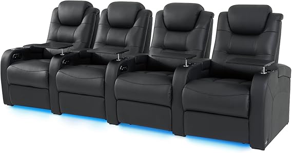 Top Grain Nappa Leather Power Recliner Home Theater Seating - Row of 5