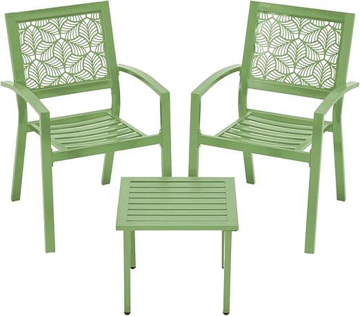 Outdoor Bistro Set for 2 with Stackable Chairs and Coffee Table
