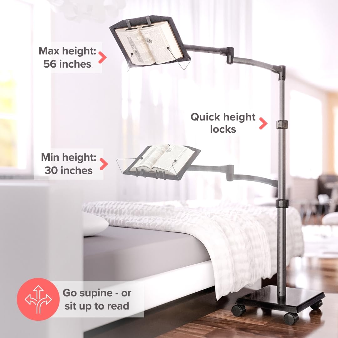 Adjustable Book Holder Floor Stand with Rolling Base