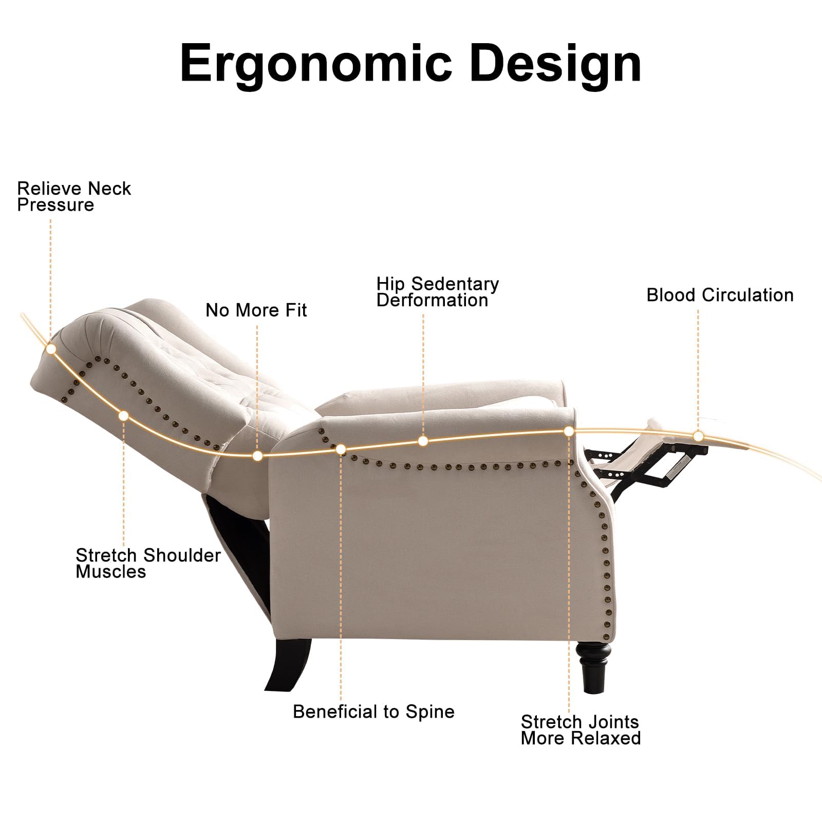 Pushback Recliner Chair with Rivet Decoration