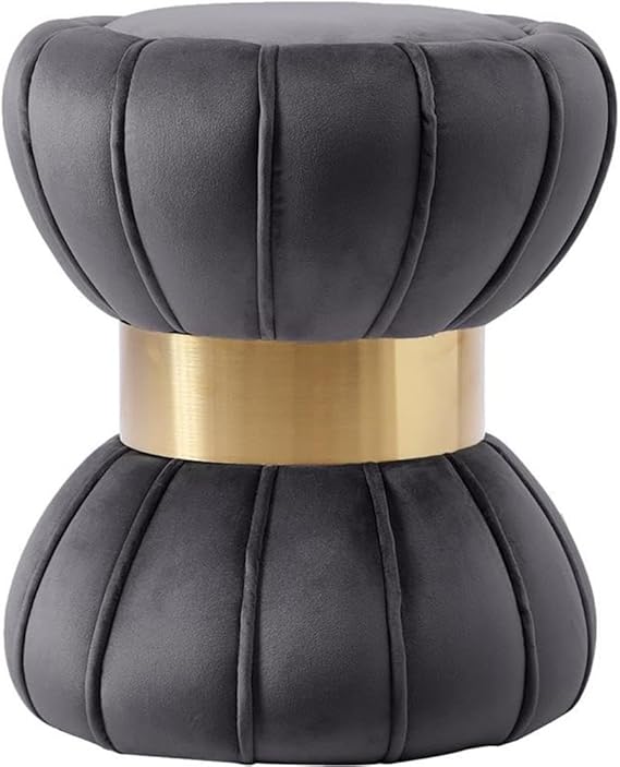Velvet Hourglass Ottoman with Gold Stainless Steel Band