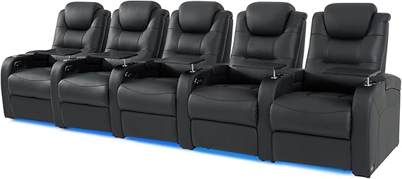 Top Grain Nappa Leather Power Recliner Home Theater Seating - Row of 5