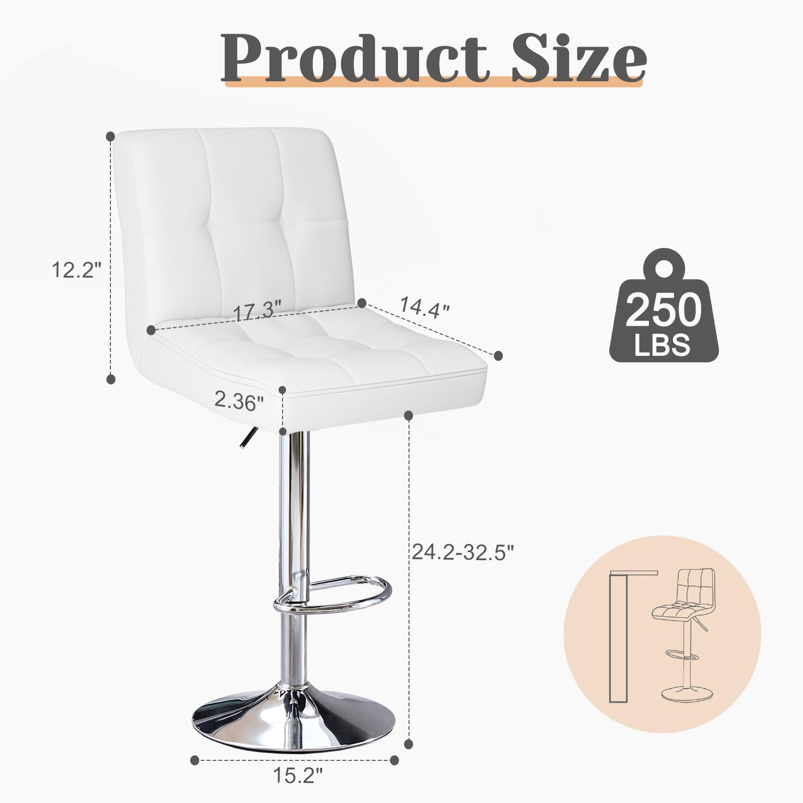 Adjustable Swivel Bar Stools Set of 4 with Back