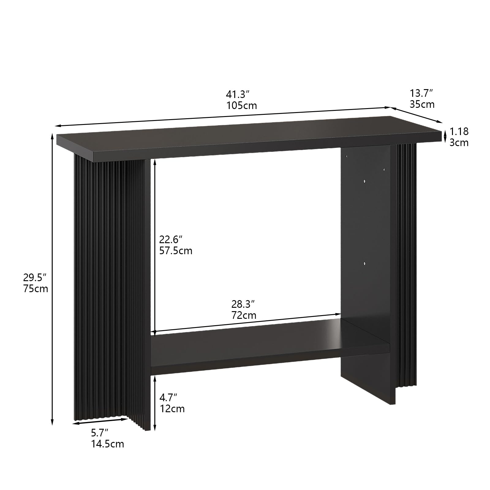 Fluted Console Table 2-Tier Storage Entryway Table