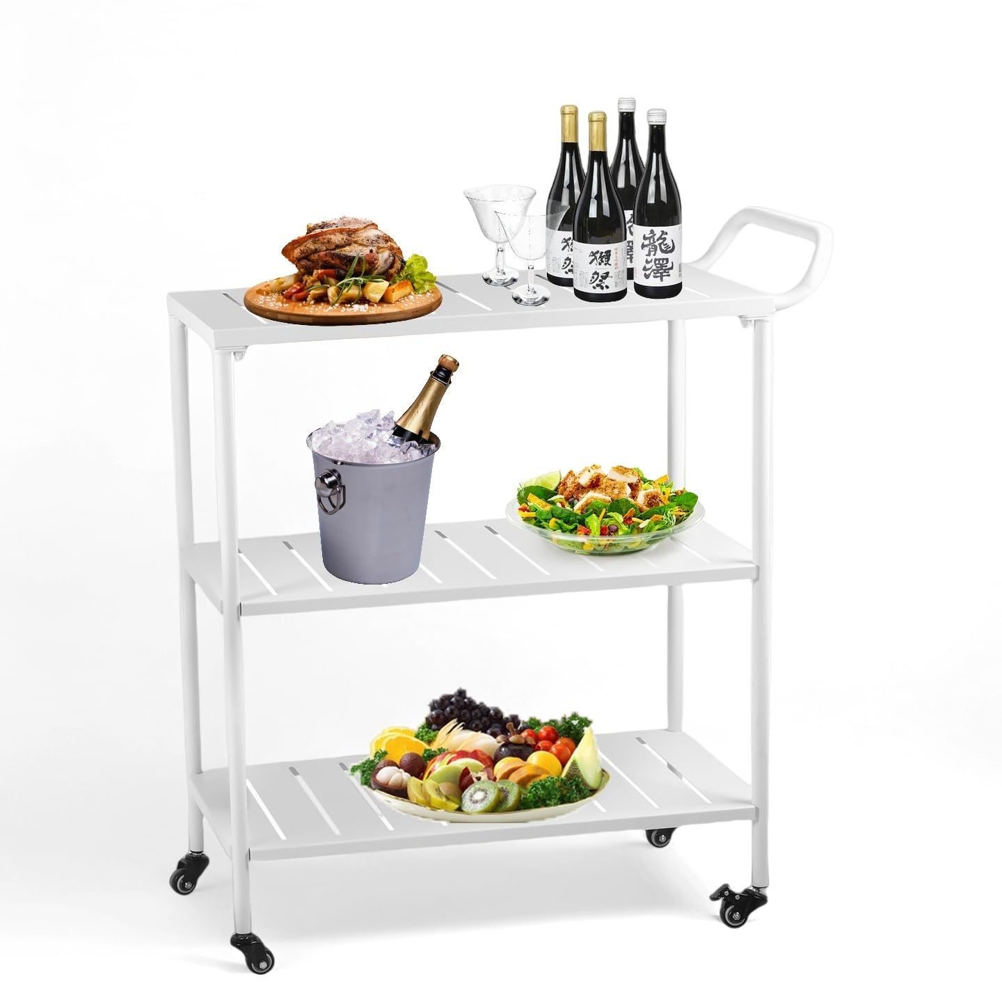3-Tier Metal Rolling Bar Cart with Lockable Wheels