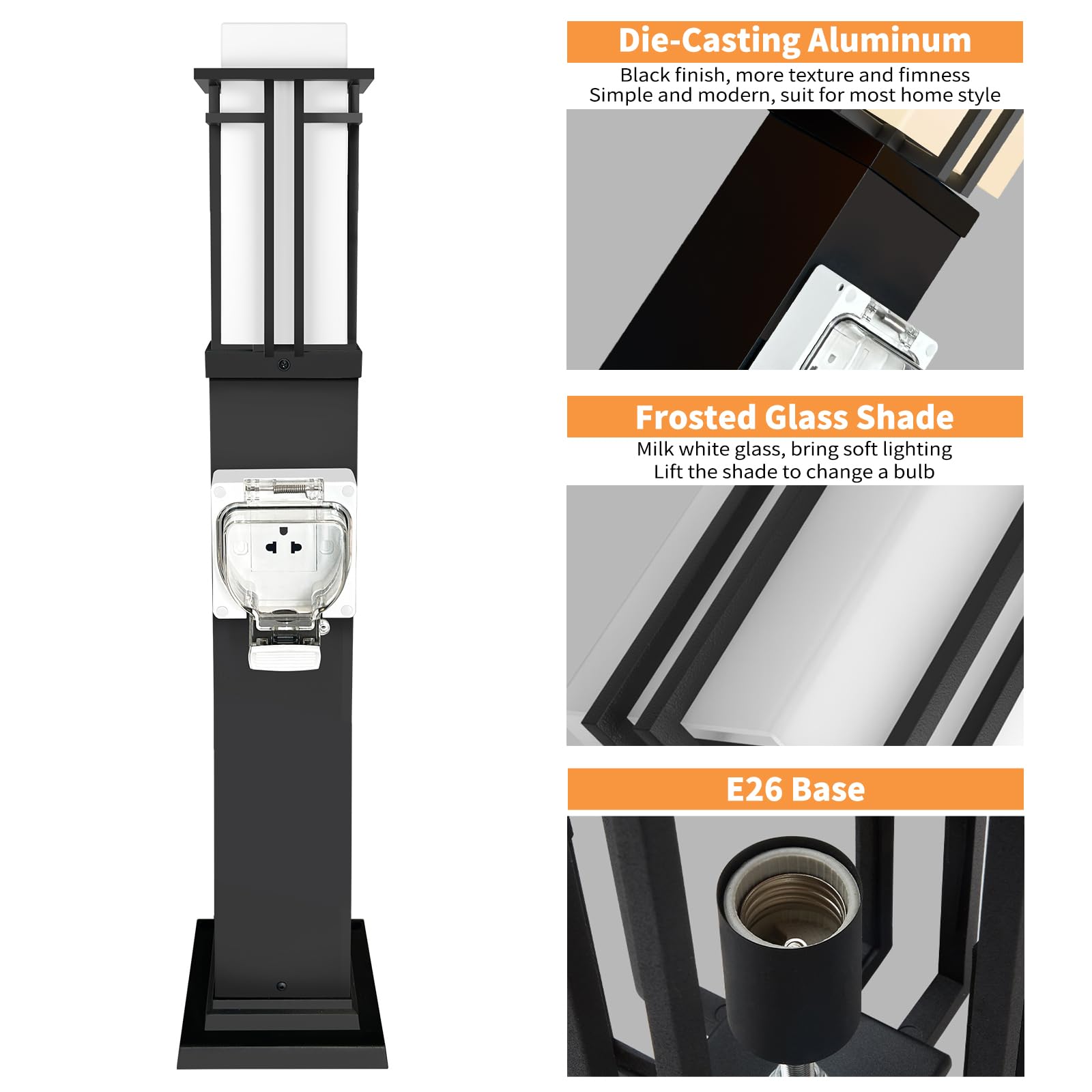 Outdoor Lamp Post with Outlet 40" Waterproof