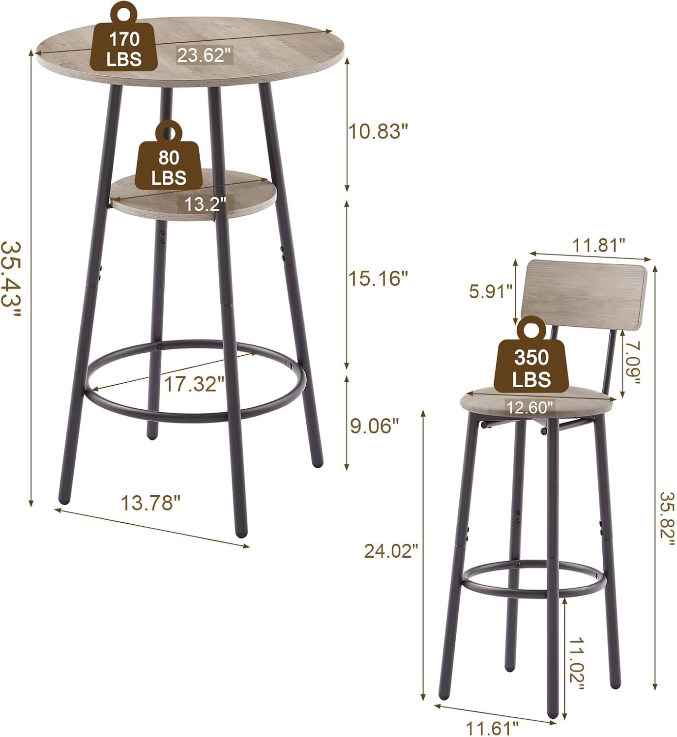 3-Piece Round Dining Table Set with Storage