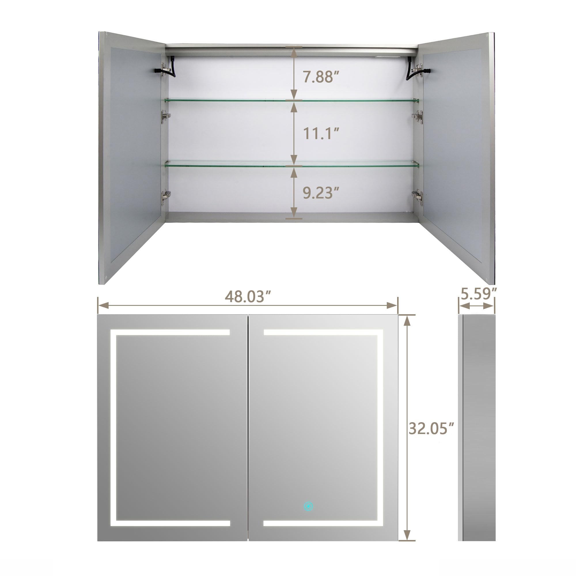 LED Lighted Medicine Cabinet with Mirror 48" x 32"