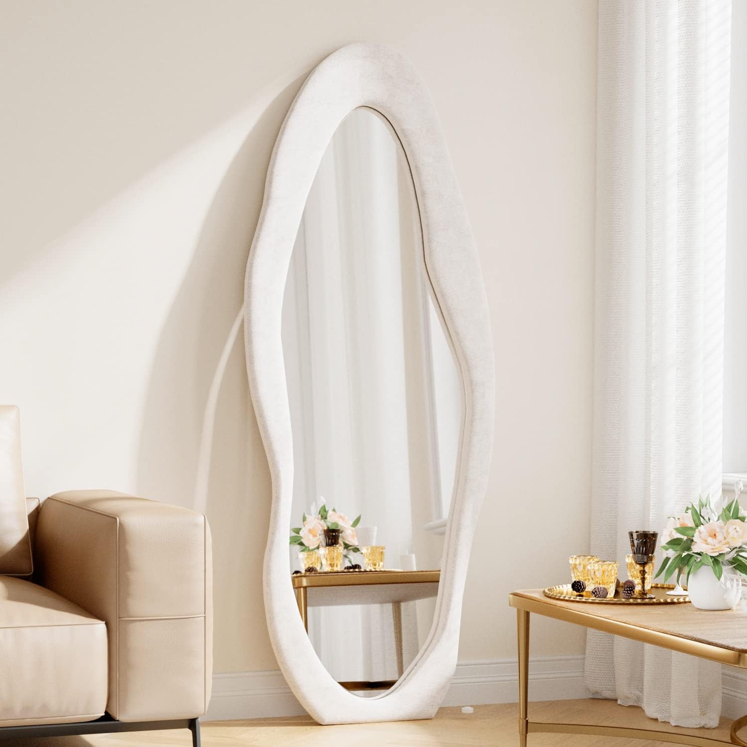 63" x 24" Wavy Full Length Mirror White