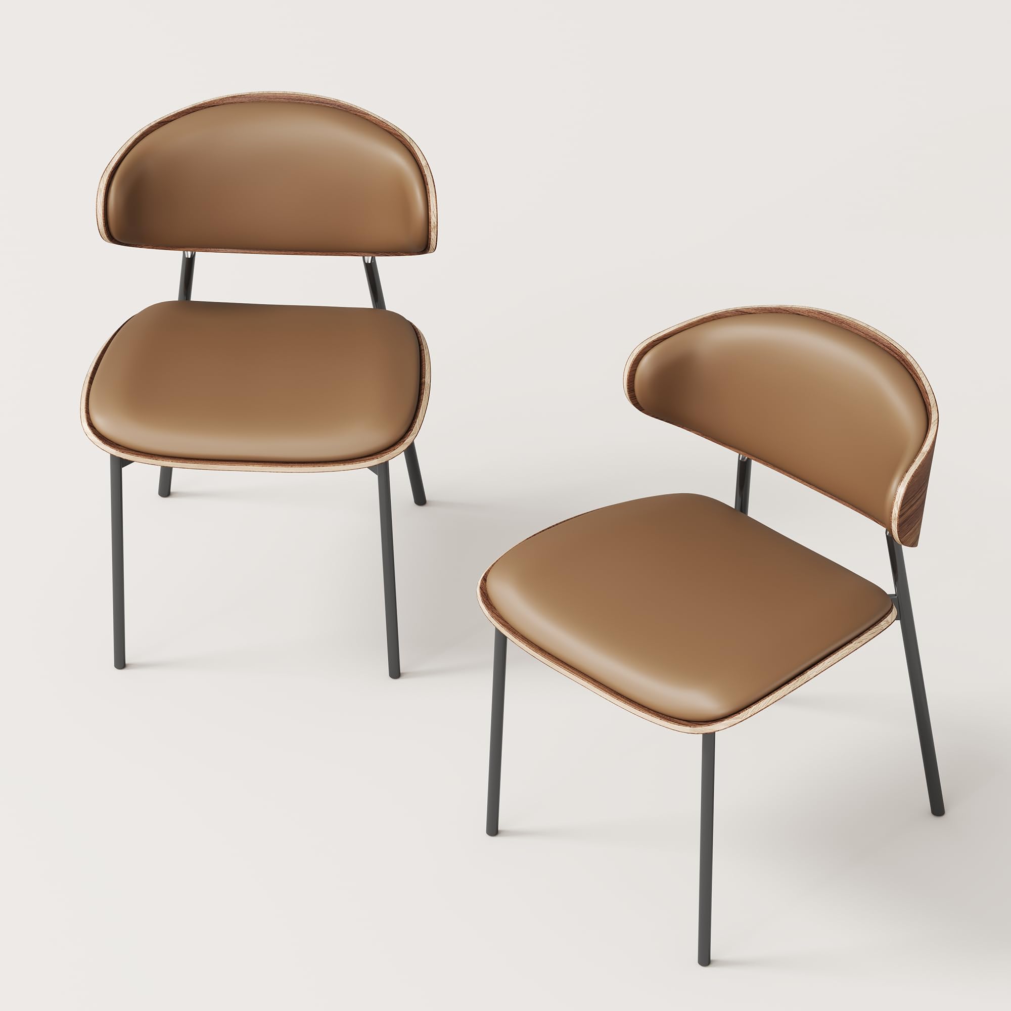 Mid-Century Modern Faux Leather Dining Chairs - Set of 2