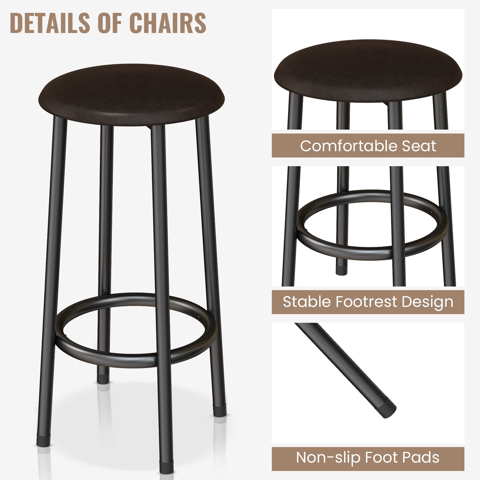3 Piece Counter Height Bar Table Set with Storage